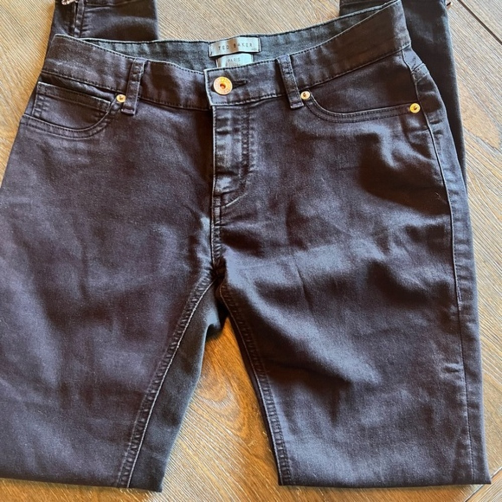 Ted Baker Esstie Waxed Black Ankle Zipper Skinny Pants Size 28‎ - Picture 2 of 12